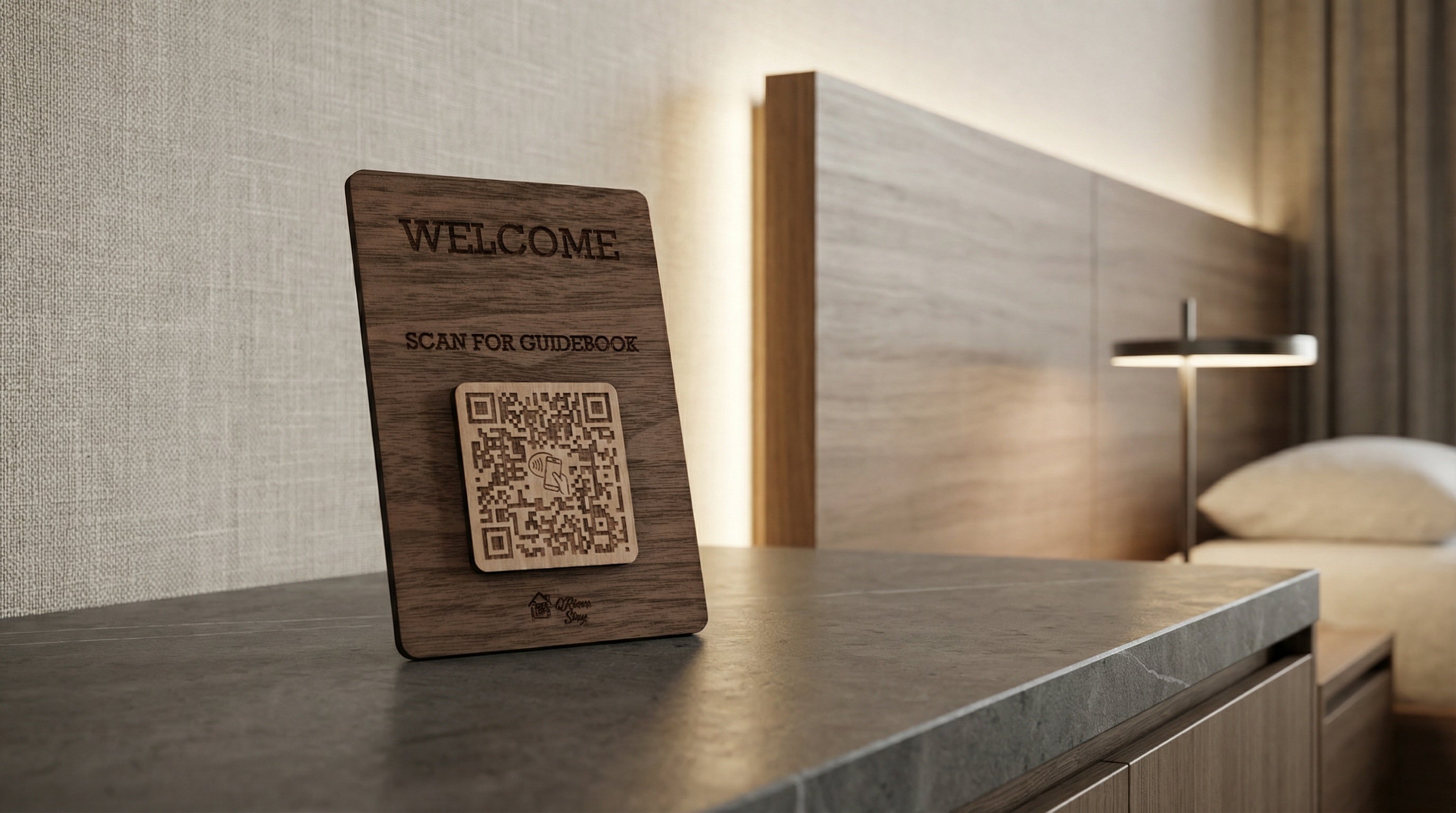 QR-bricka med NFC för hotellgästernas WiFi och information